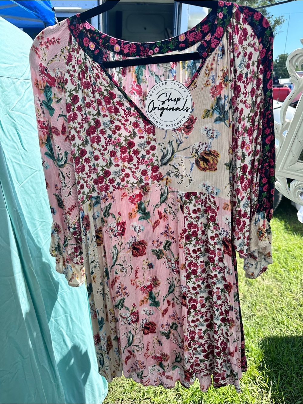 Umgee Pink Floral Patchwork Tunic Dress
